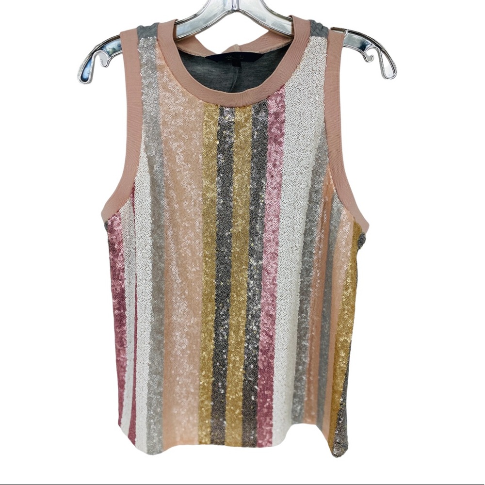 RACHEL Rachel Roy Multicolor Sequin Stripe Sleeveless Top - Pink, Gold, Silver